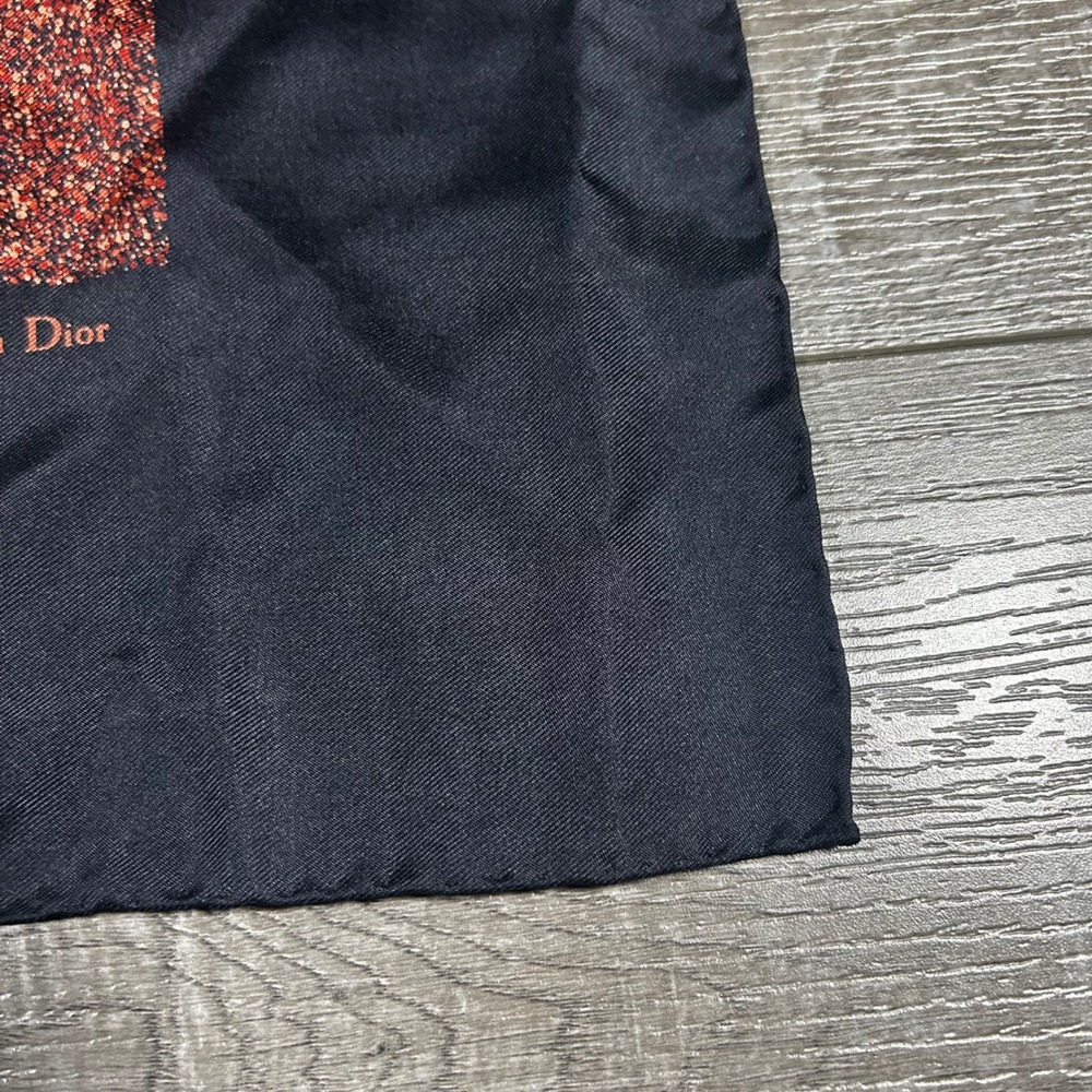 Christian Dior Silk Scarf Black Glitter Square Logo Accent - Picture 3 of 6